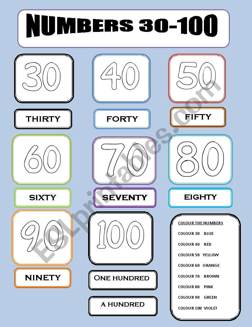 NUMBERS 30-40 worksheet