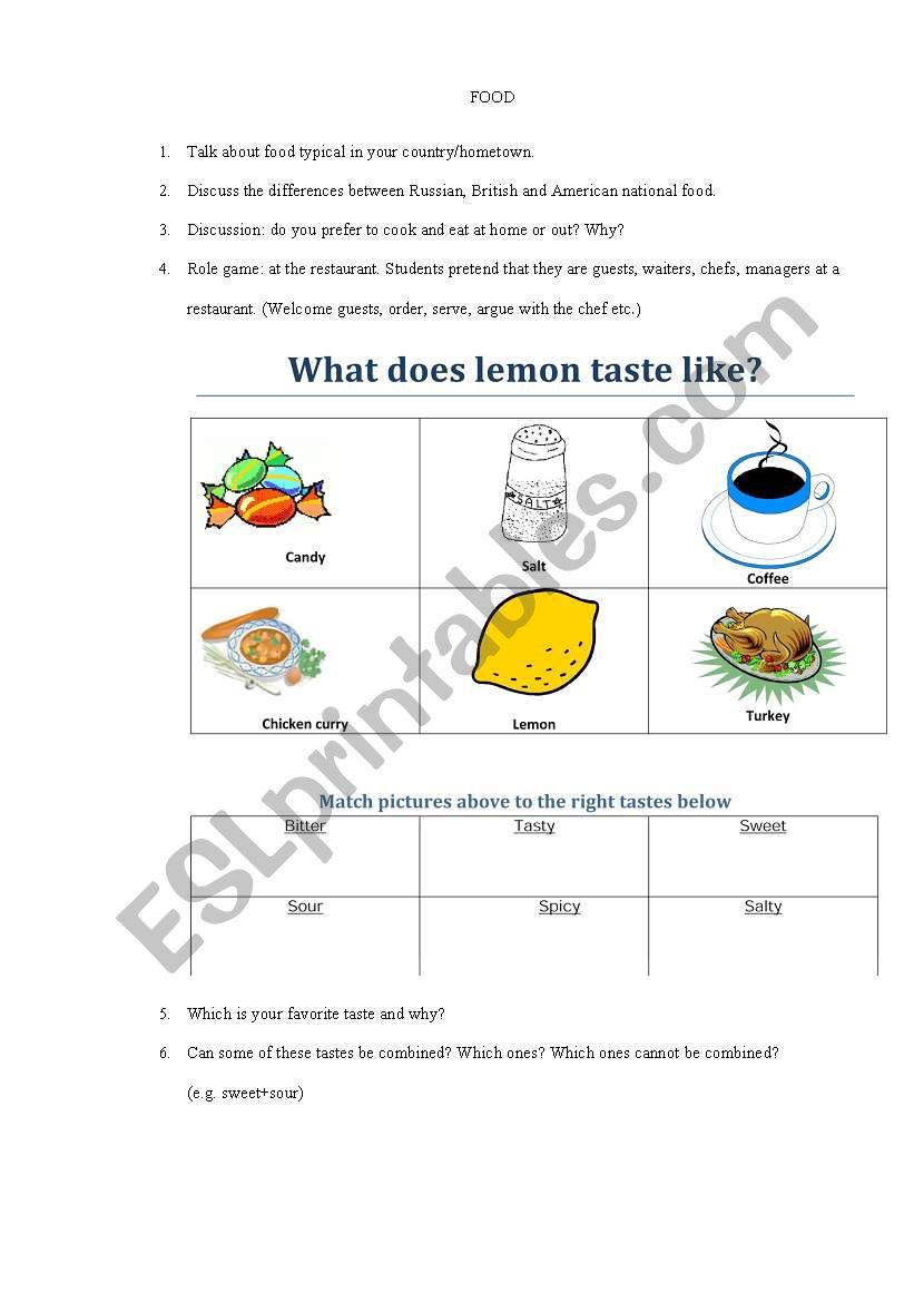 food worksheet