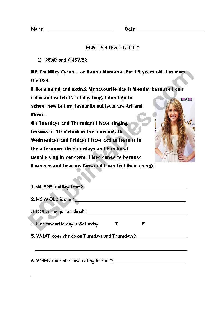 English test worksheet