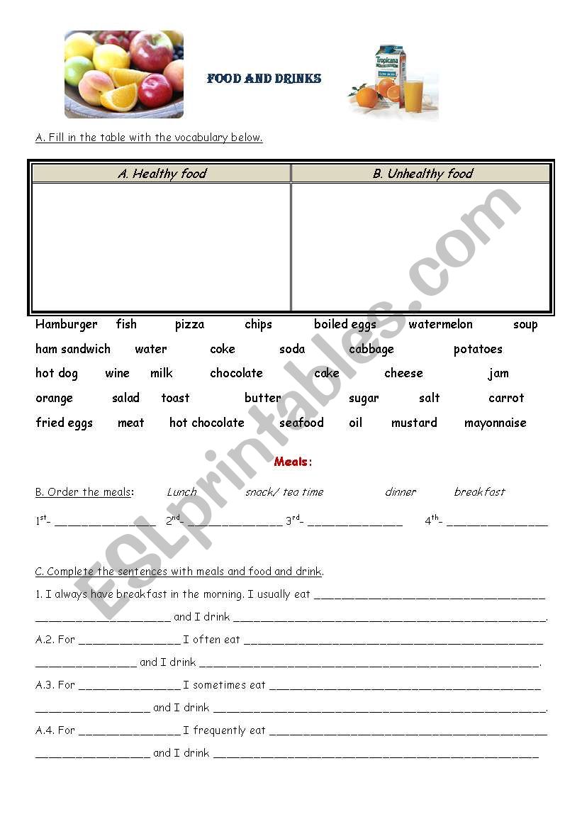 Food, transports and time worksheet