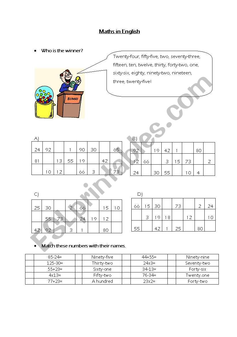 Maths in English worksheet