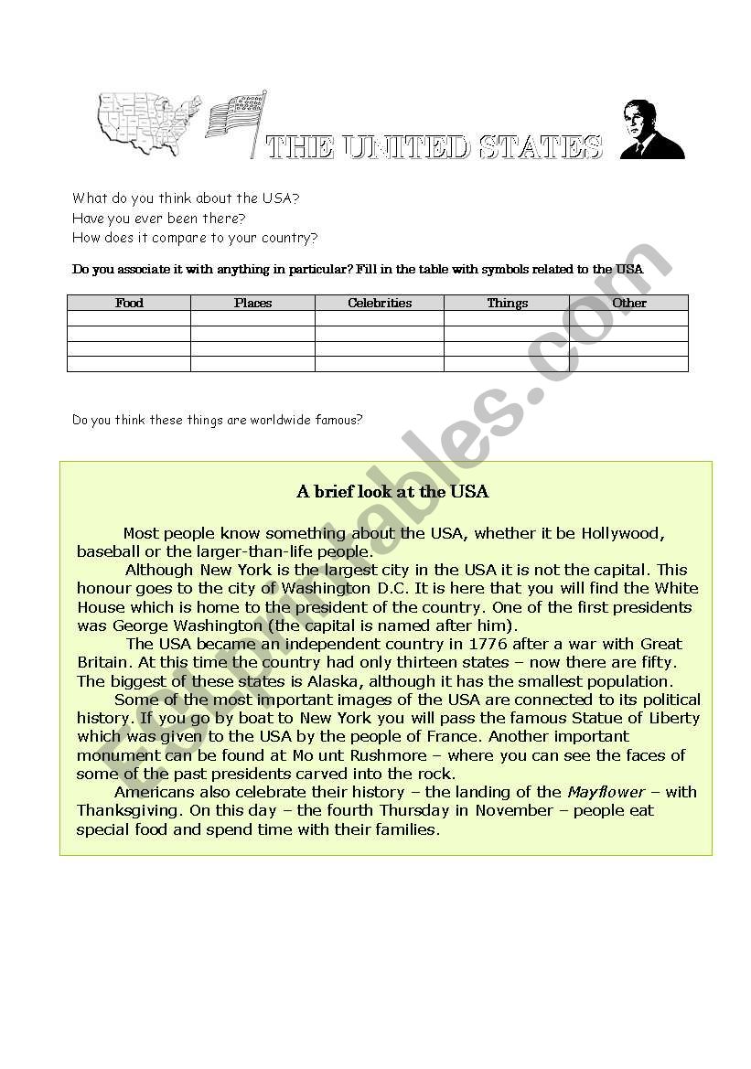 America worksheet