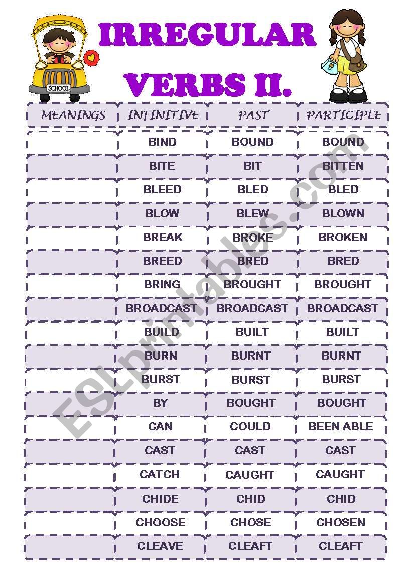 IRREGULAR VERBS II (B-C) worksheet