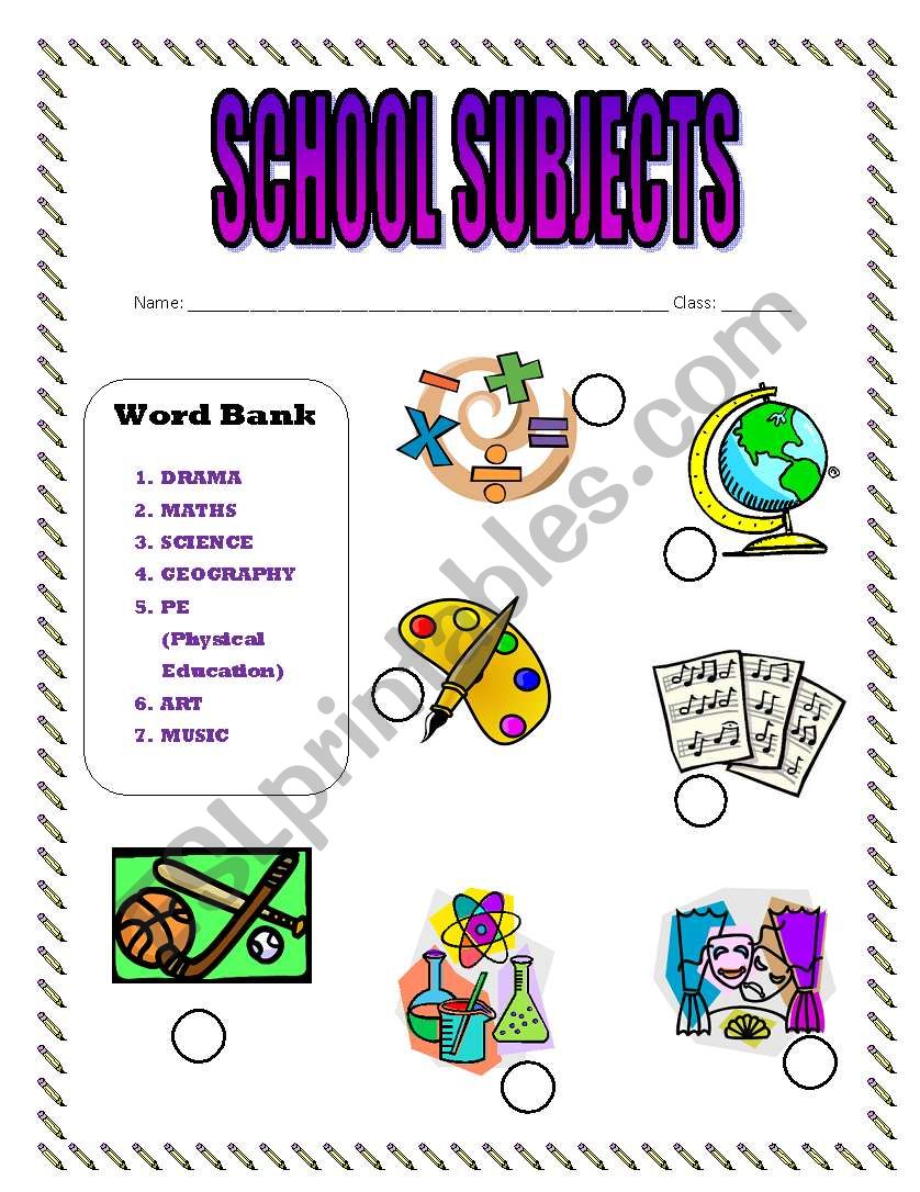 School Subjects worksheet