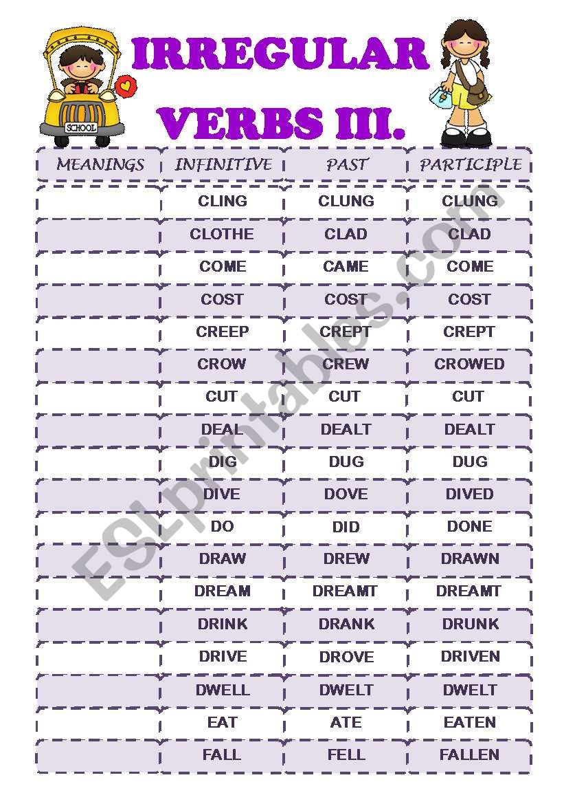 IRREGULAR VERBS III (C-D) worksheet