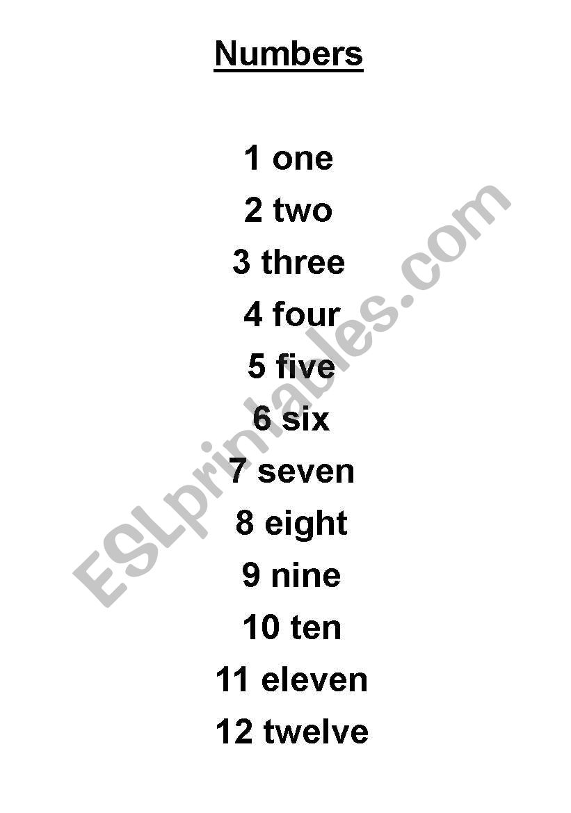 Numbers worksheet