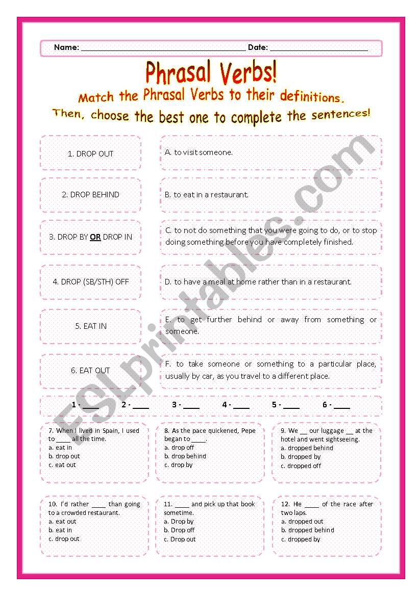 > Phrasal Verbs Practice 27! > --*-- Definitions + Exercise --*-- BW Included --*-- Fully Editable With Key!