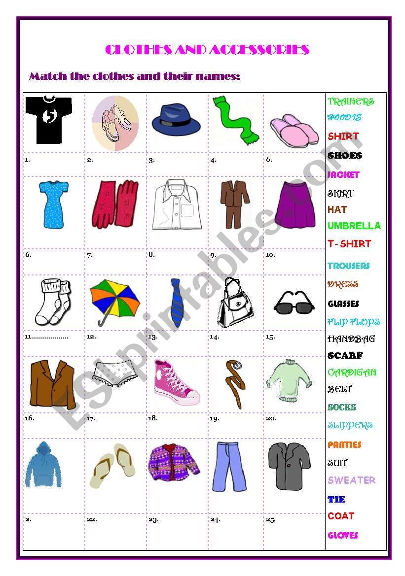 CLOTHES AND ACCESSORIES worksheet