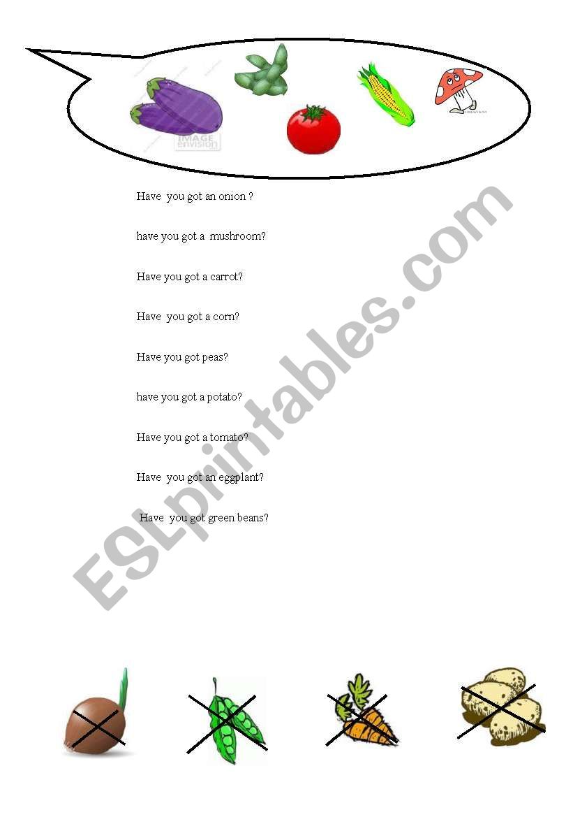 vegetables worksheet