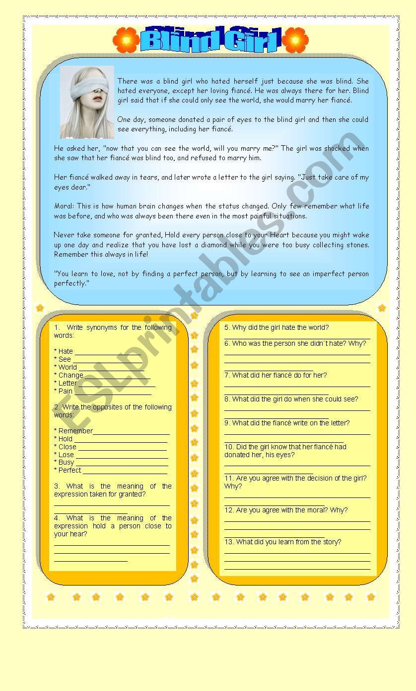 Blind Girl worksheet