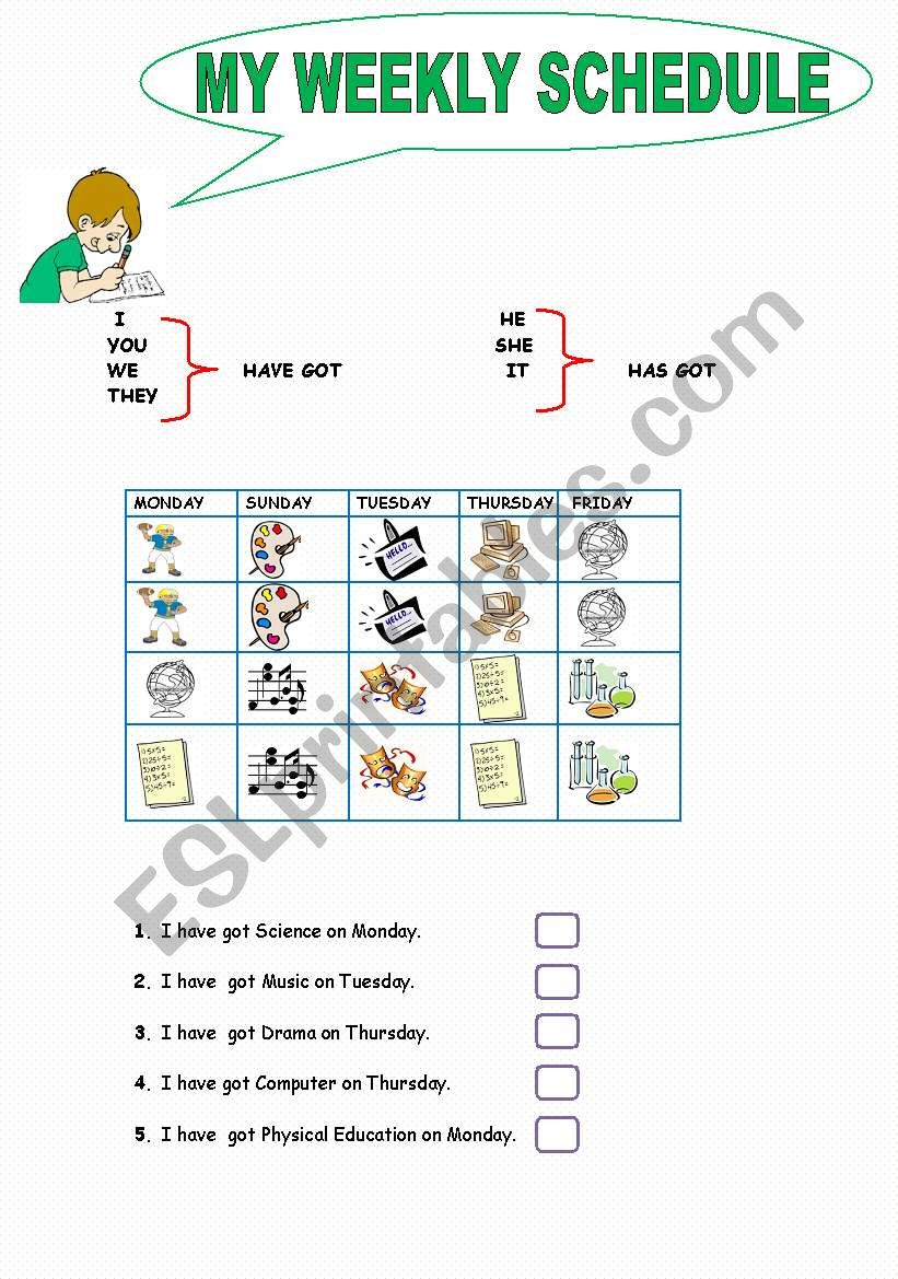schedule worksheet esl