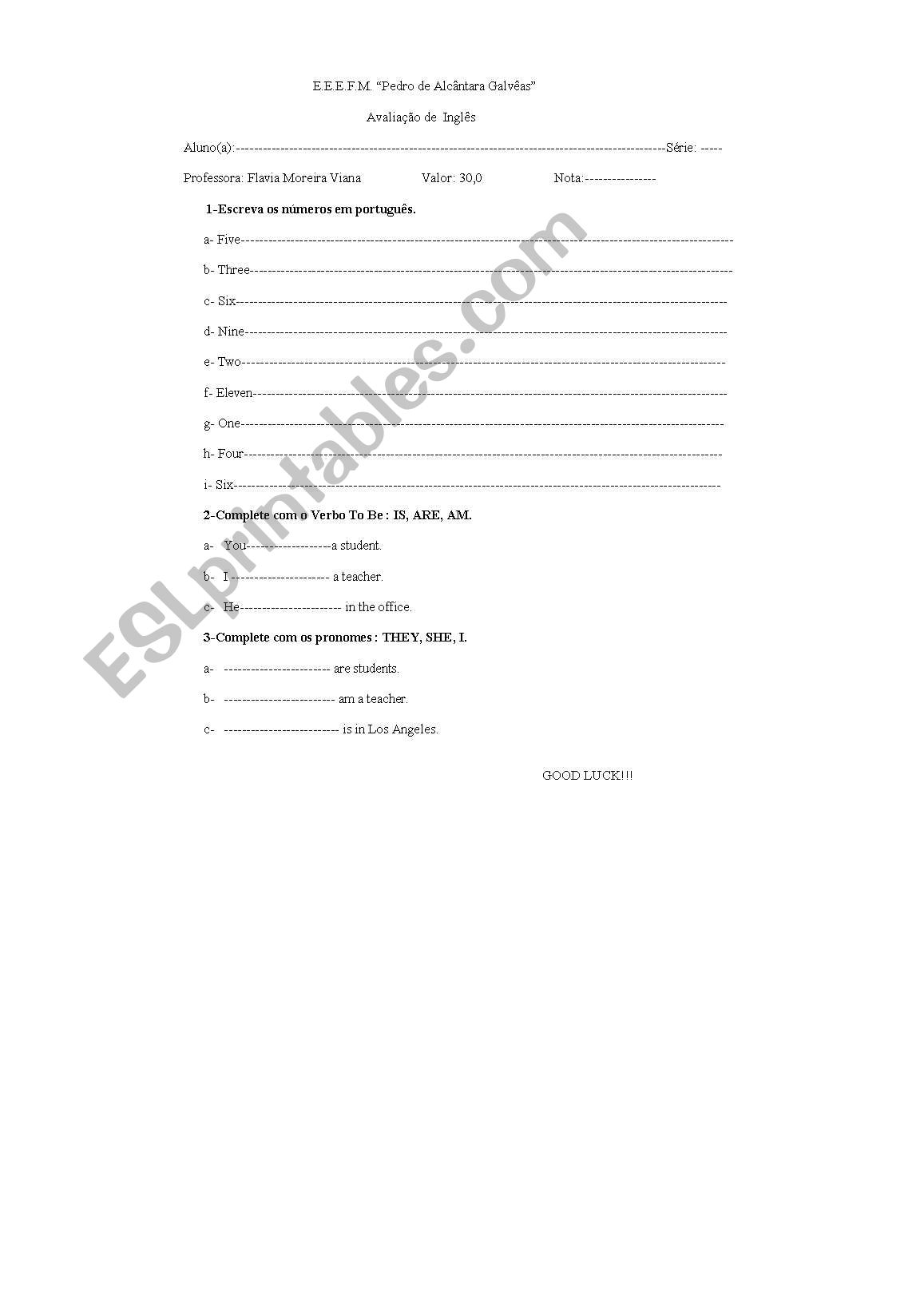 test worksheet