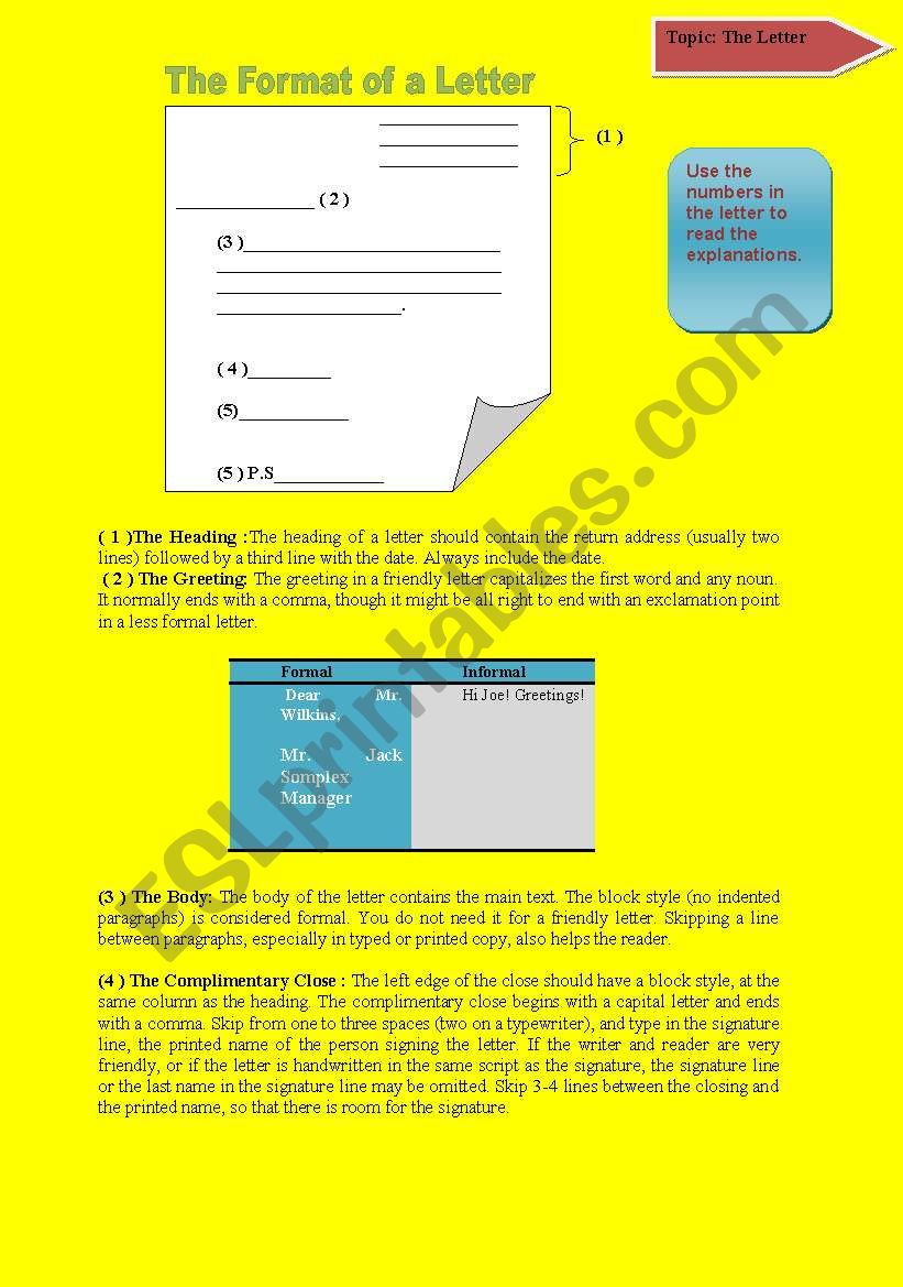 the format of a letter worksheet