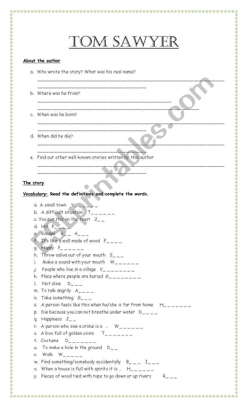 Tom Sawyer worksheet