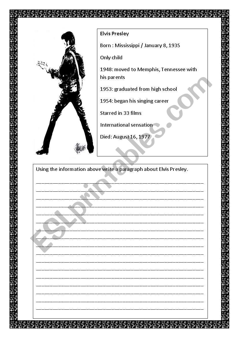 Writing about Elvis Presley worksheet