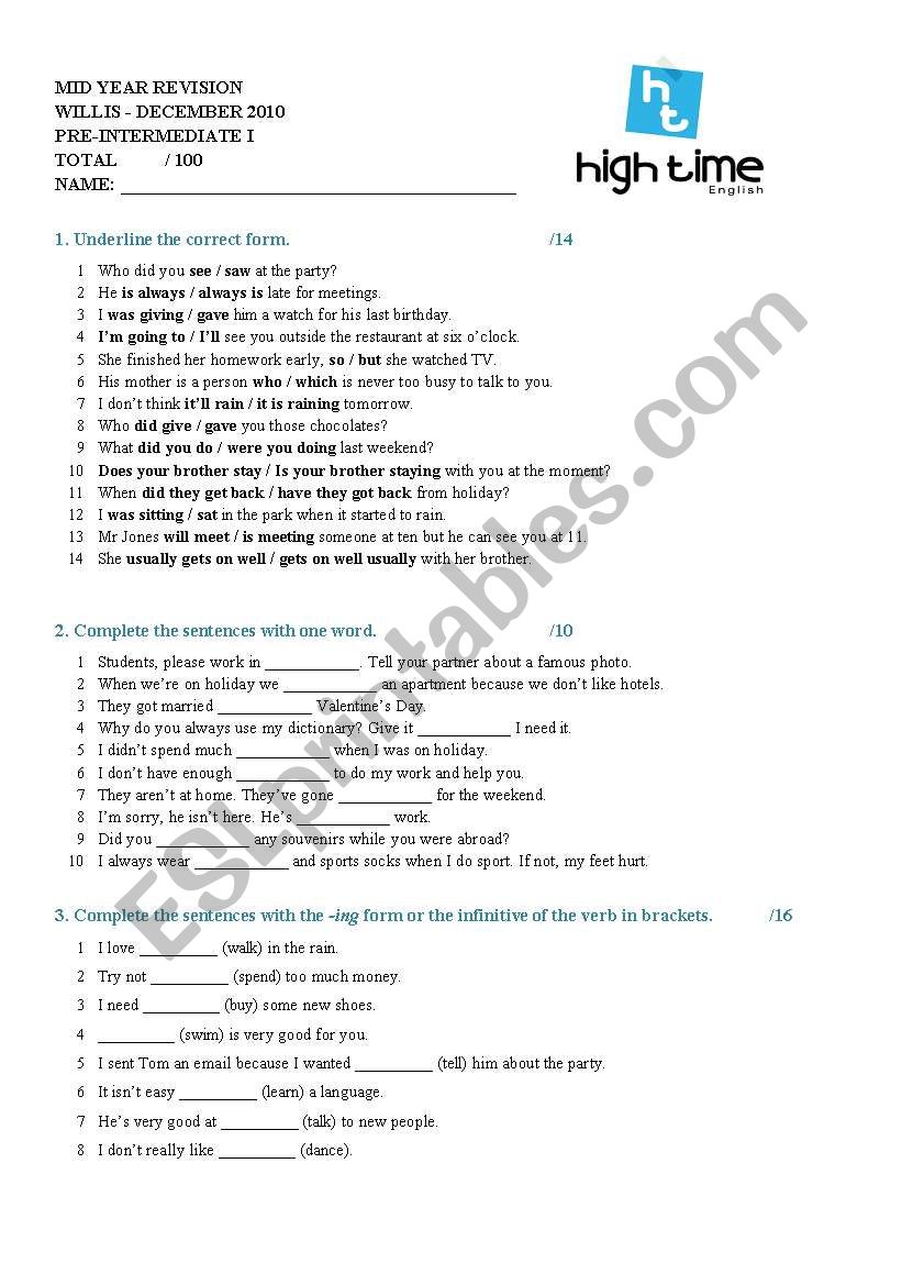 Final revision - pre intermediate level