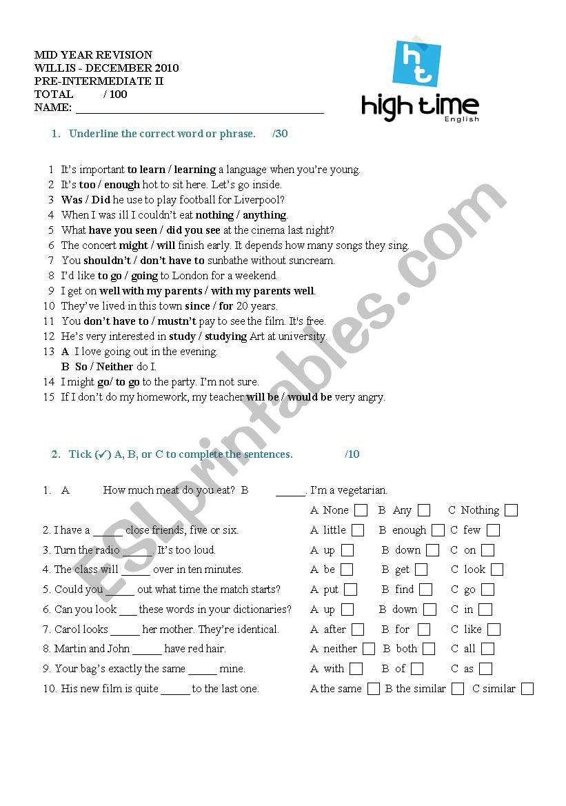 Final revision 2 - pre intermediate level