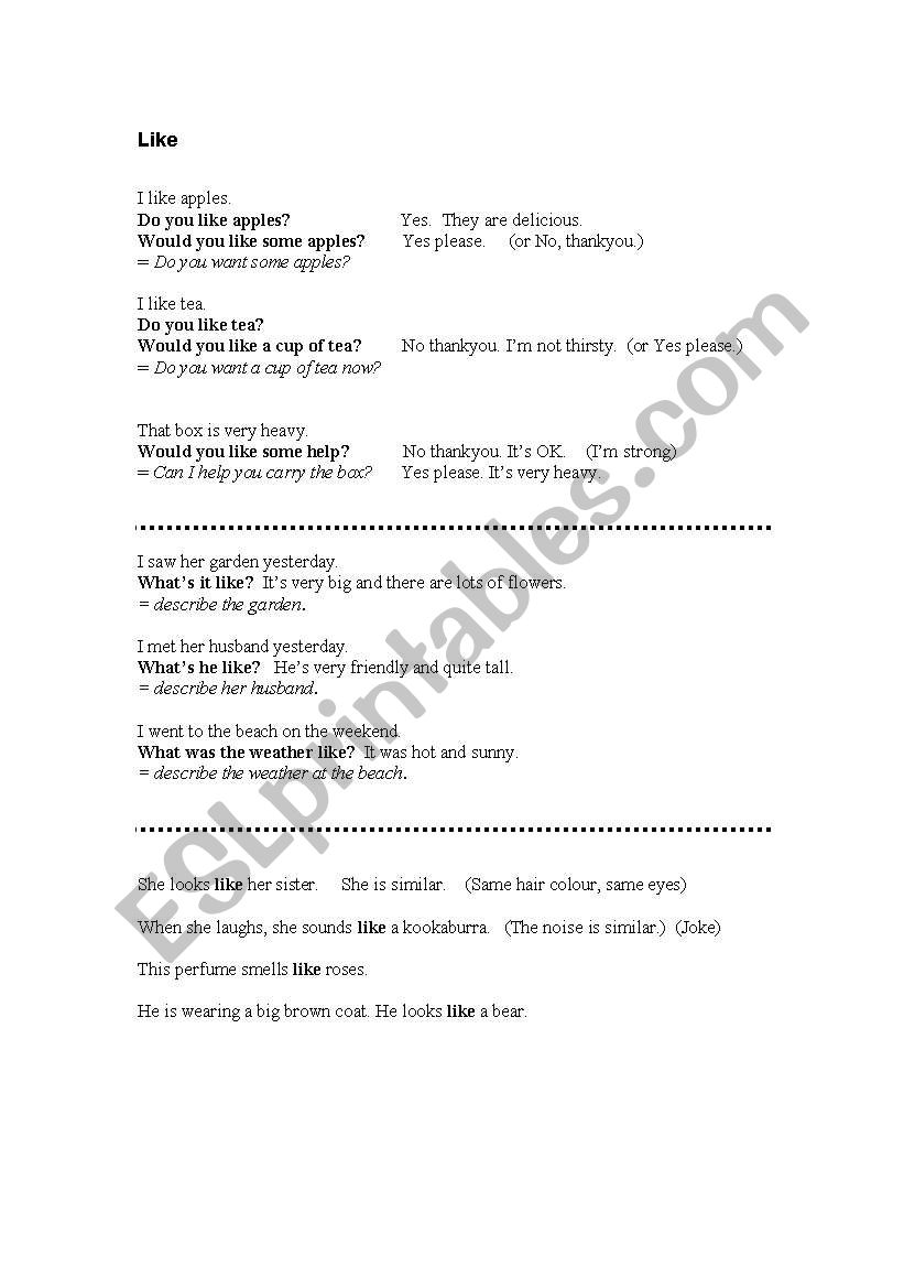 Like worksheet
