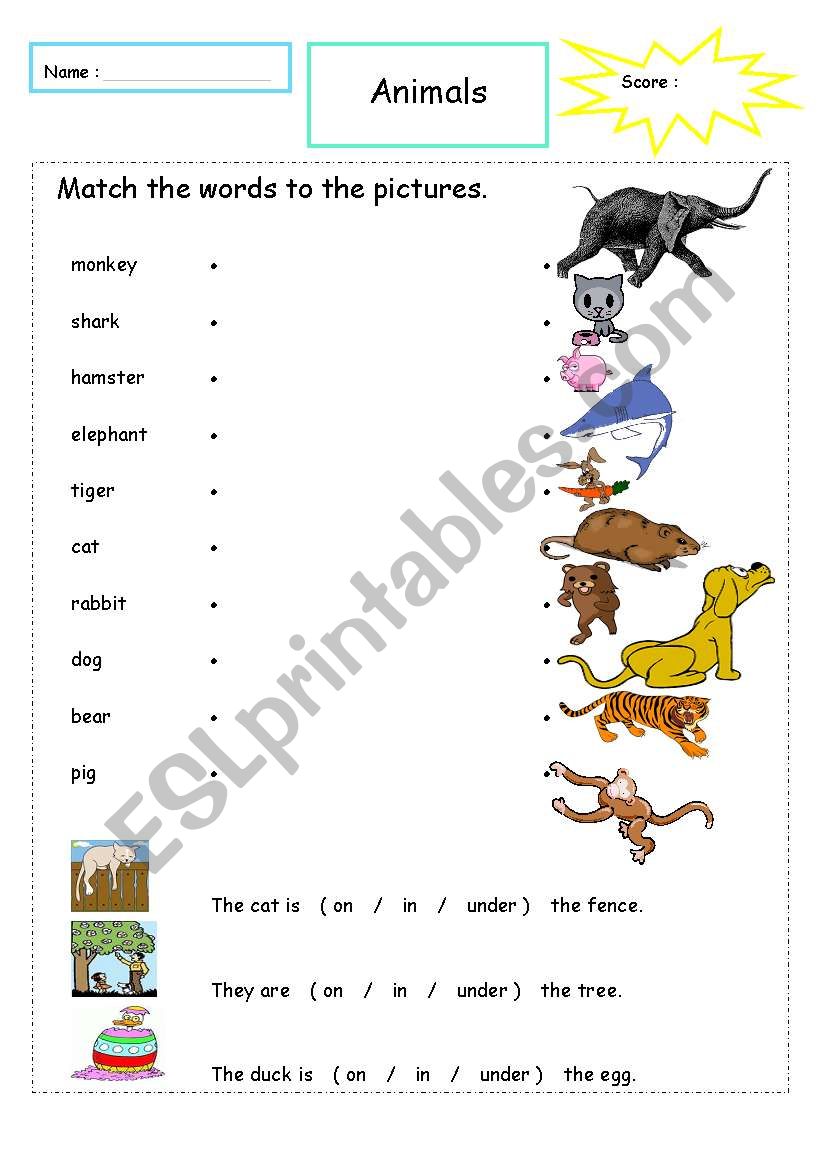Animal words and picture matching