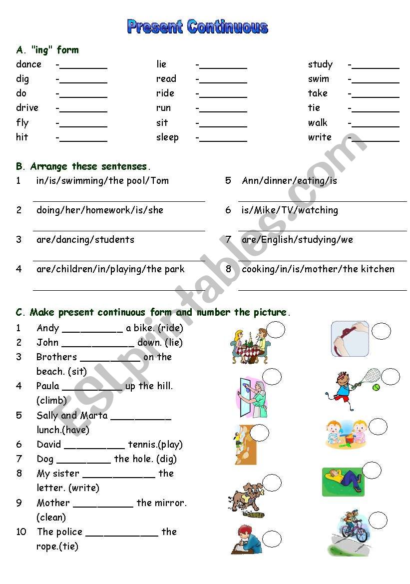 present continuous worksheet