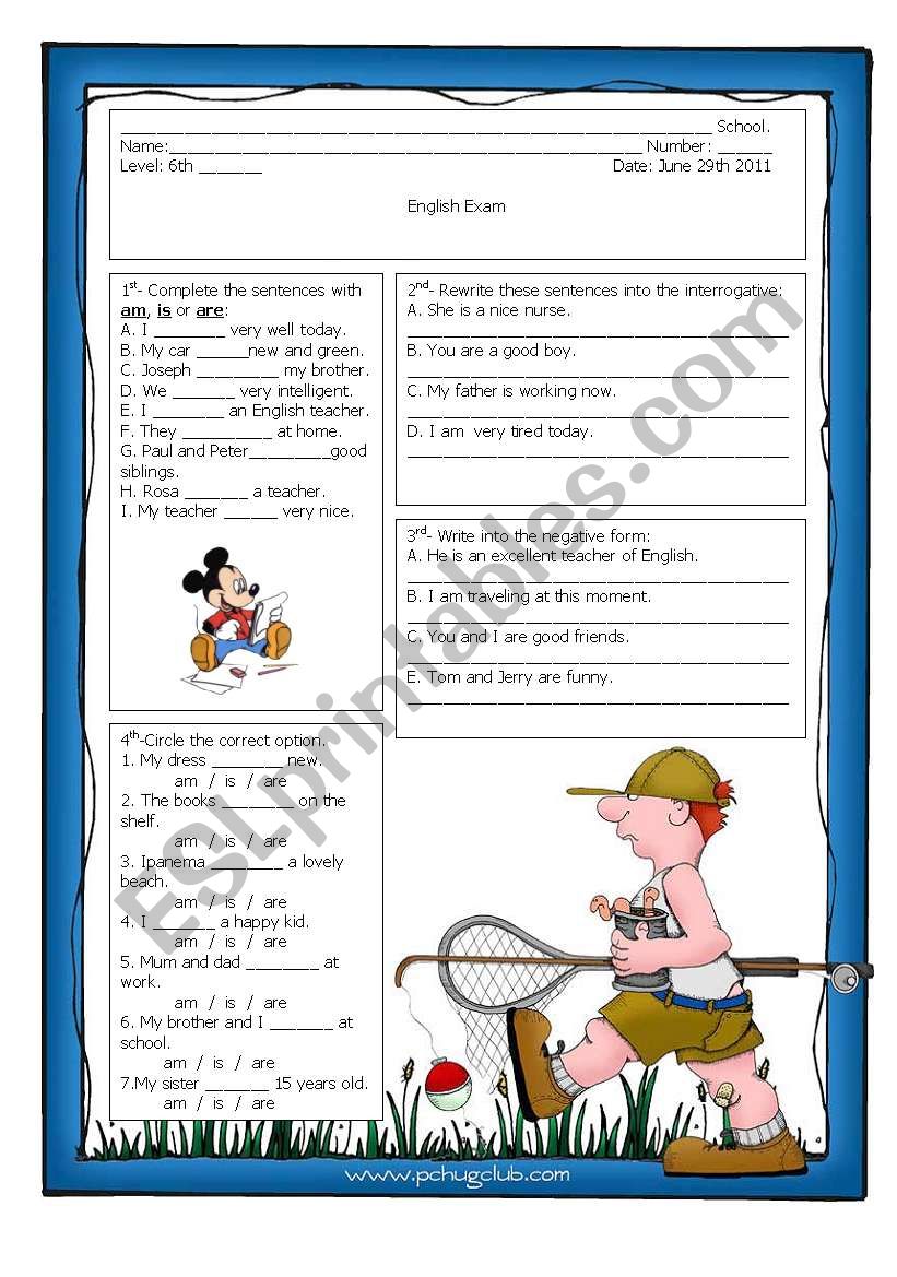 verb to be worksheet