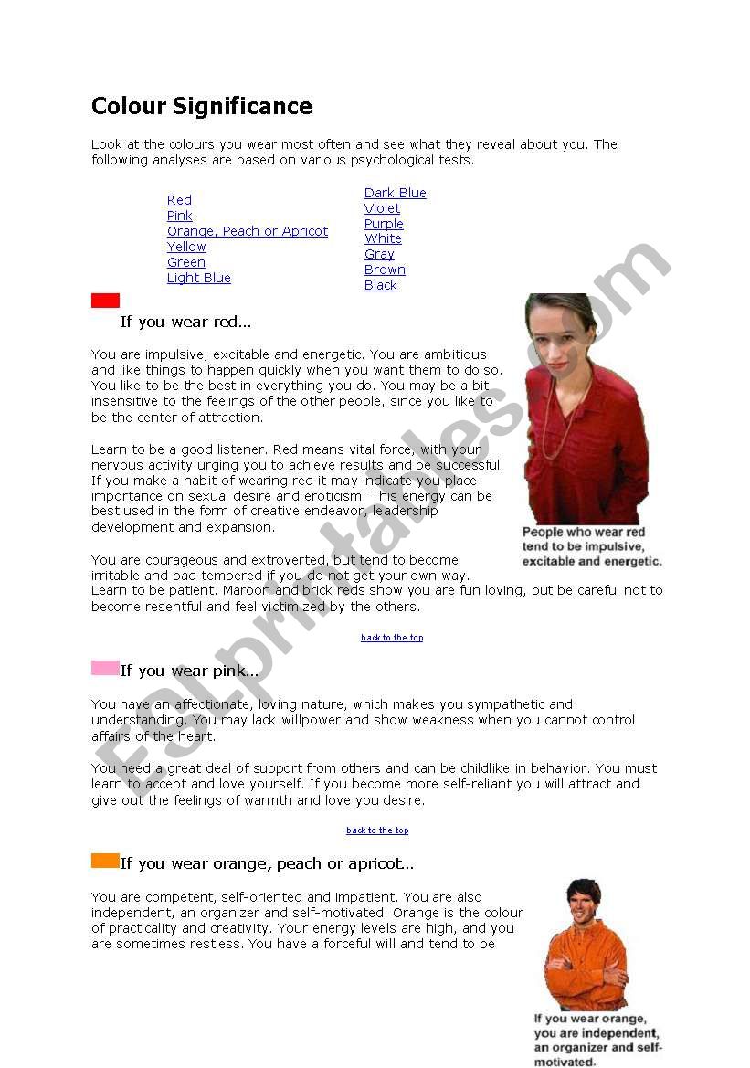 Body Language worksheet