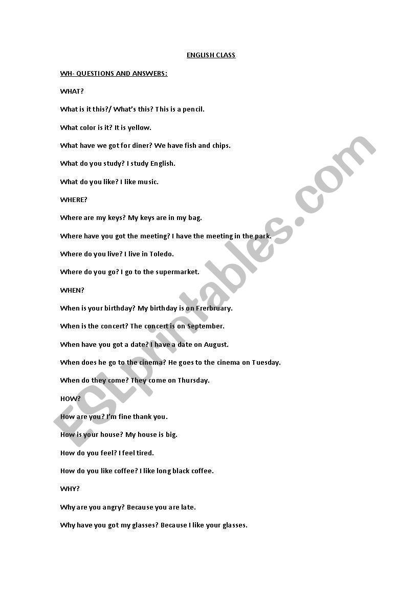 Wh-questions worksheet