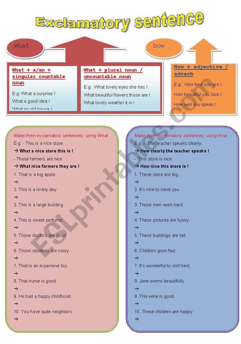 Exclamatory Sentences With WHAT And HOW ESL Worksheet By Kieuoanh310588