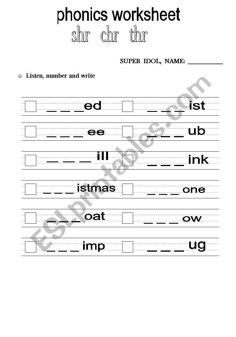 phonics shr chr thr worksheet