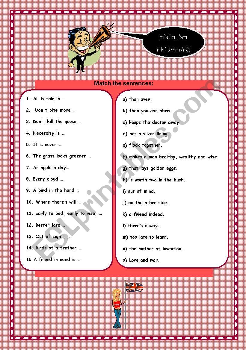 english proverbs worksheet