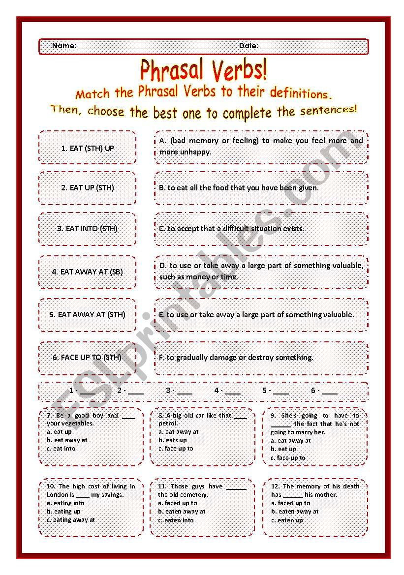 > Phrasal Verbs Practice 28! > --*-- Definitions + Exercise --*-- BW Included --*-- Fully Editable With Key!