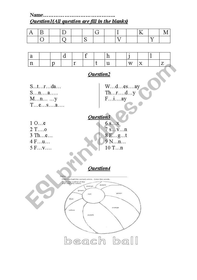 test worksheet