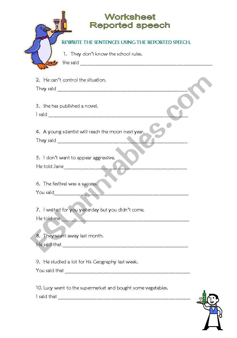 Reported Speech worksheet