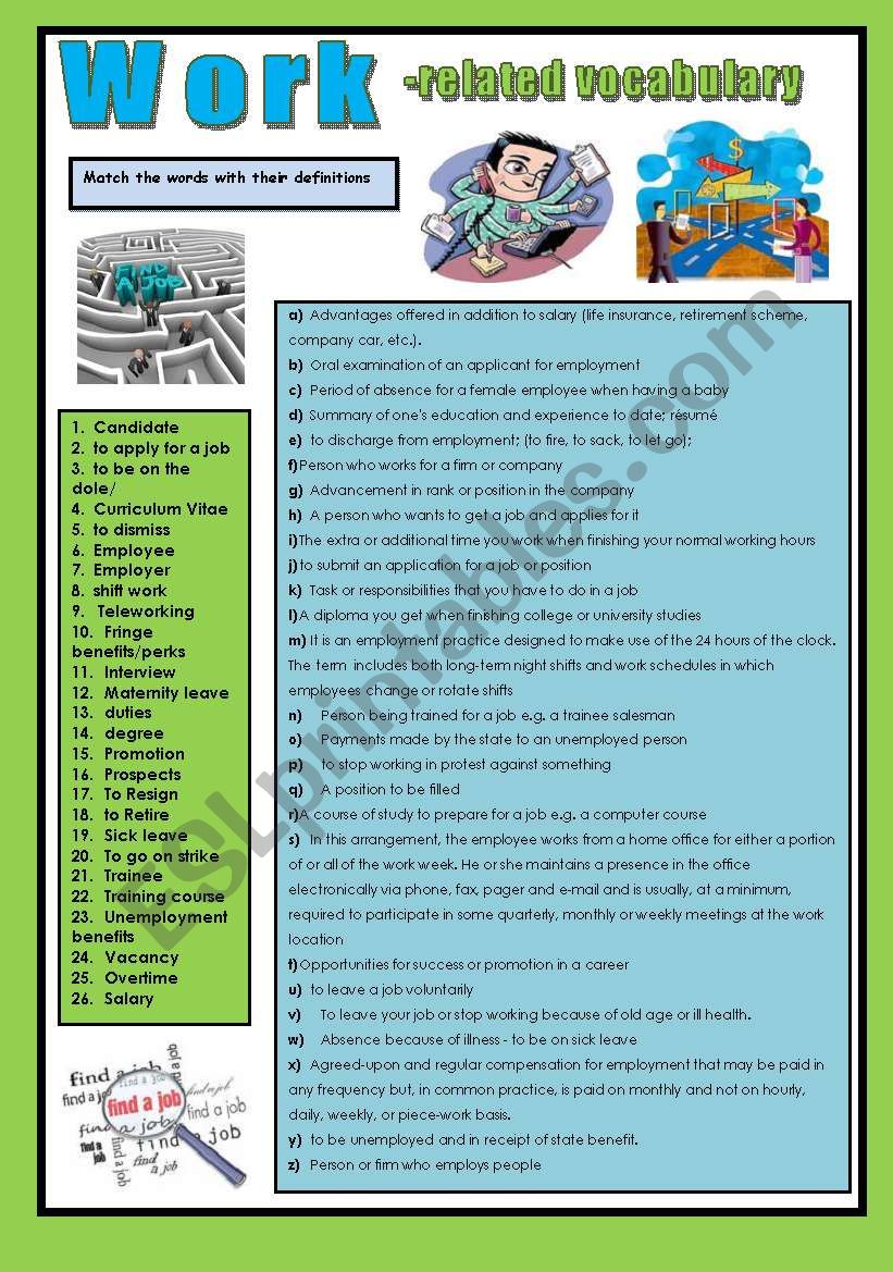 work-related vocabulary worksheet