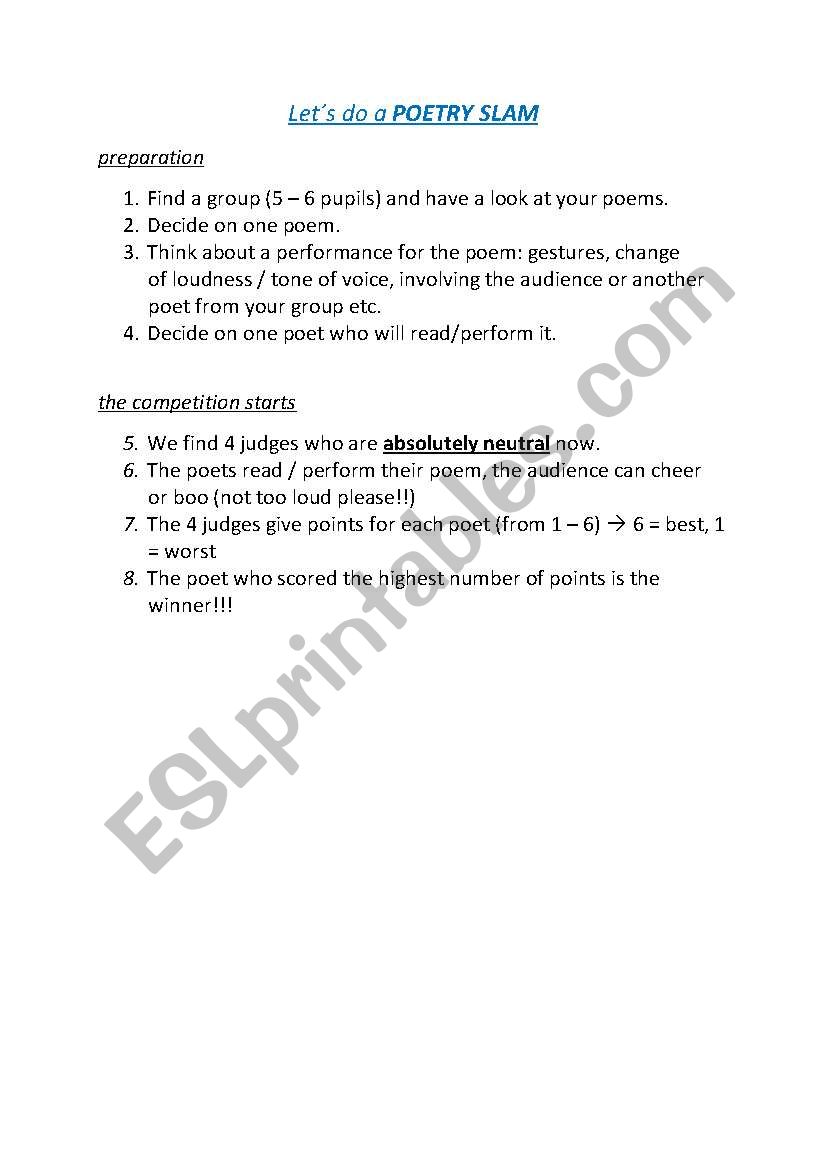 slam poetry worksheet