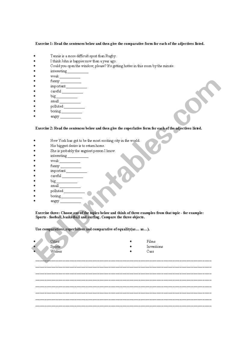 Conparatives worksheet