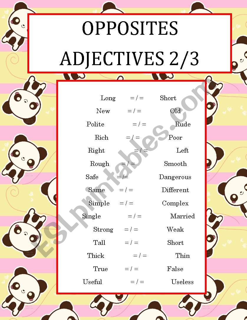 OPPOSITES ADJECTIVES 2/3 worksheet