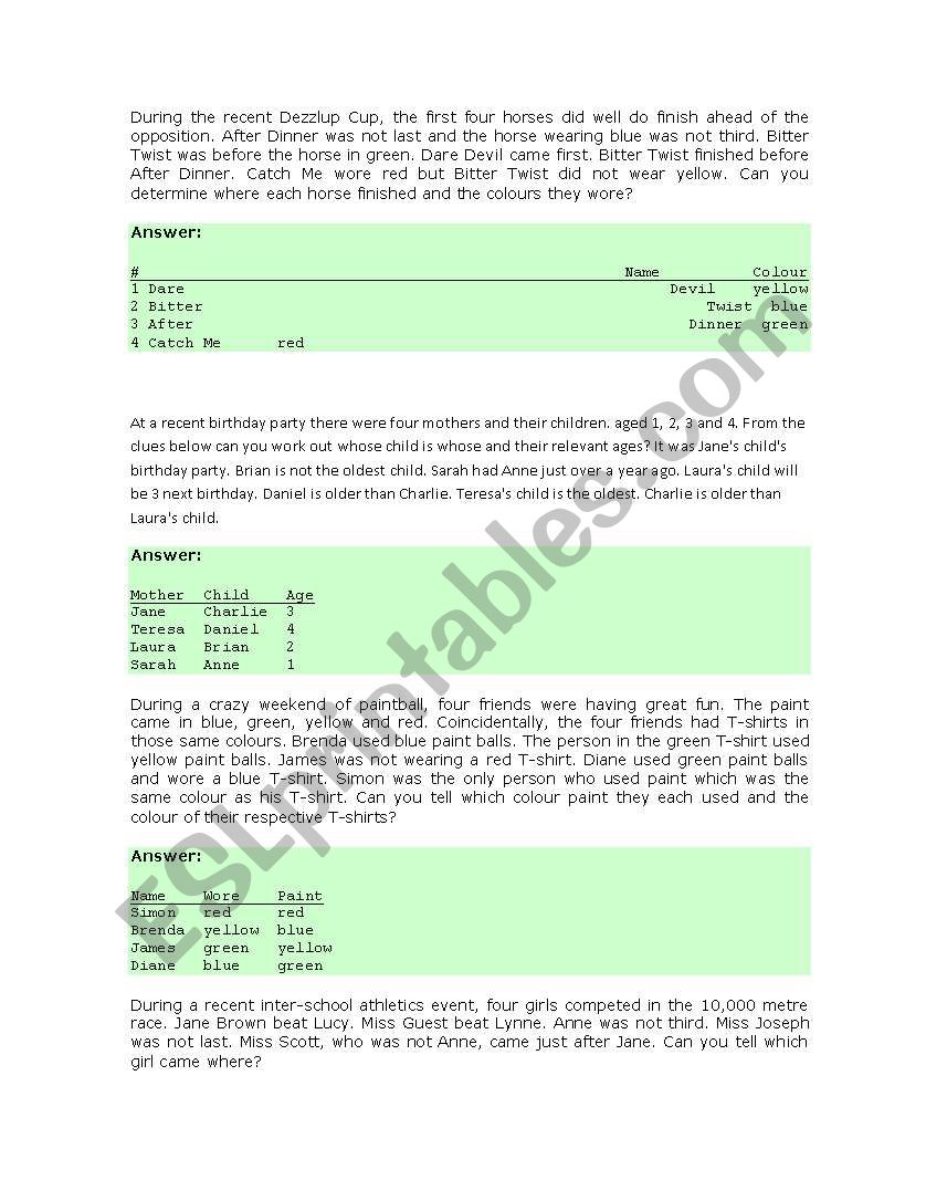 brain teasers worksheet