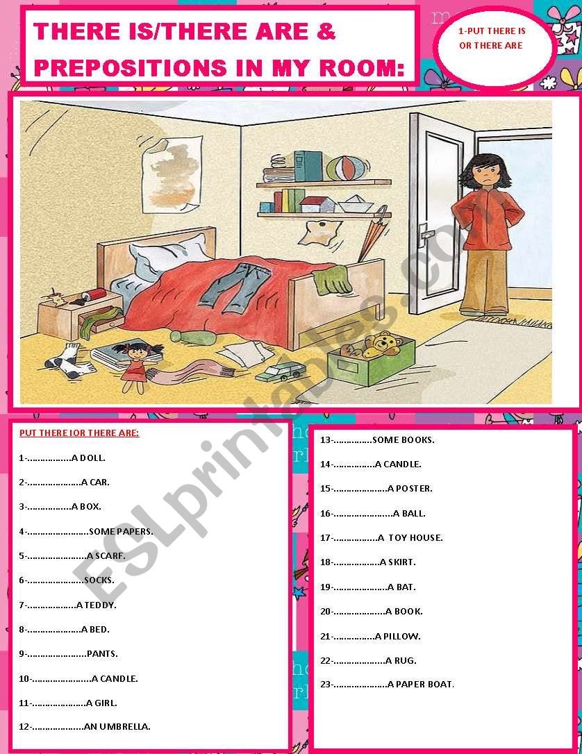 TWO IN ONE SHEET(THERE IS/THERE ARE&PREPOSITIONS OF PLACE.)