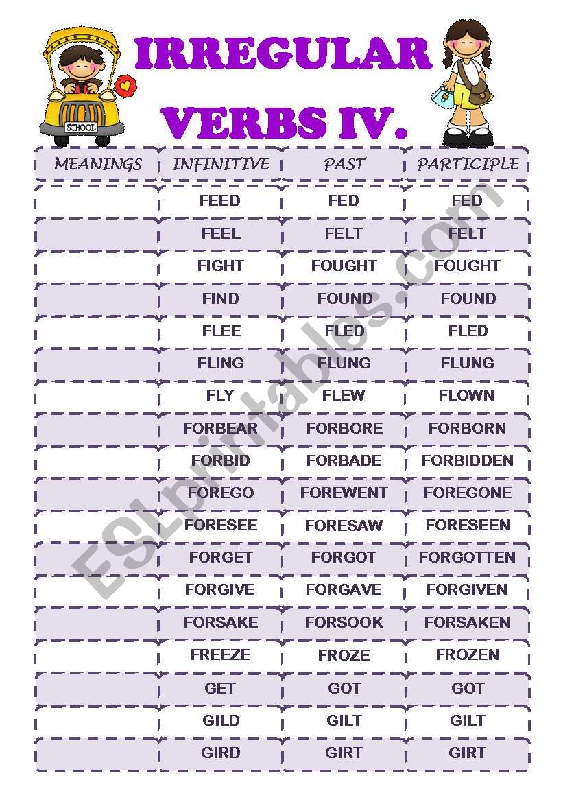 IRREGULAR VERBS IV (F-G) worksheet