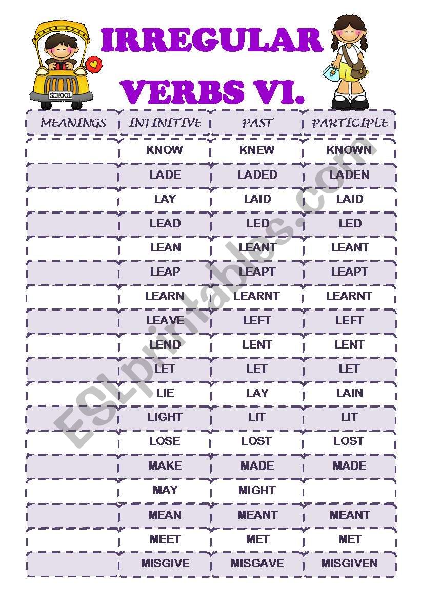 IRREGULAR VERB VI (K-M) worksheet