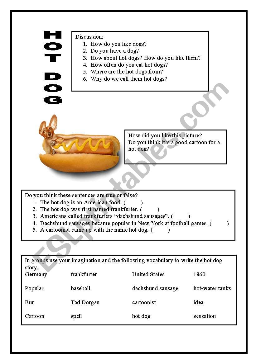 The hot dog story worksheet