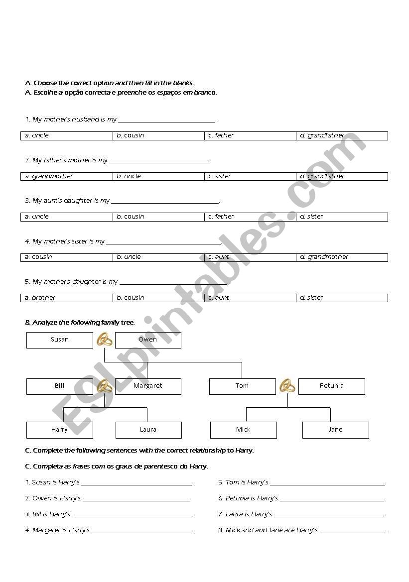 Family Members worksheet