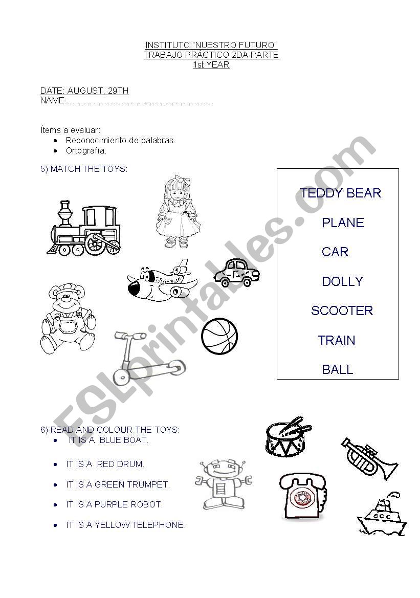 worksheet or test about TOYS worksheet