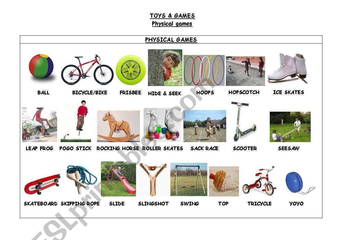 TOYS & GAMES. PHYSICAL GAMES worksheet