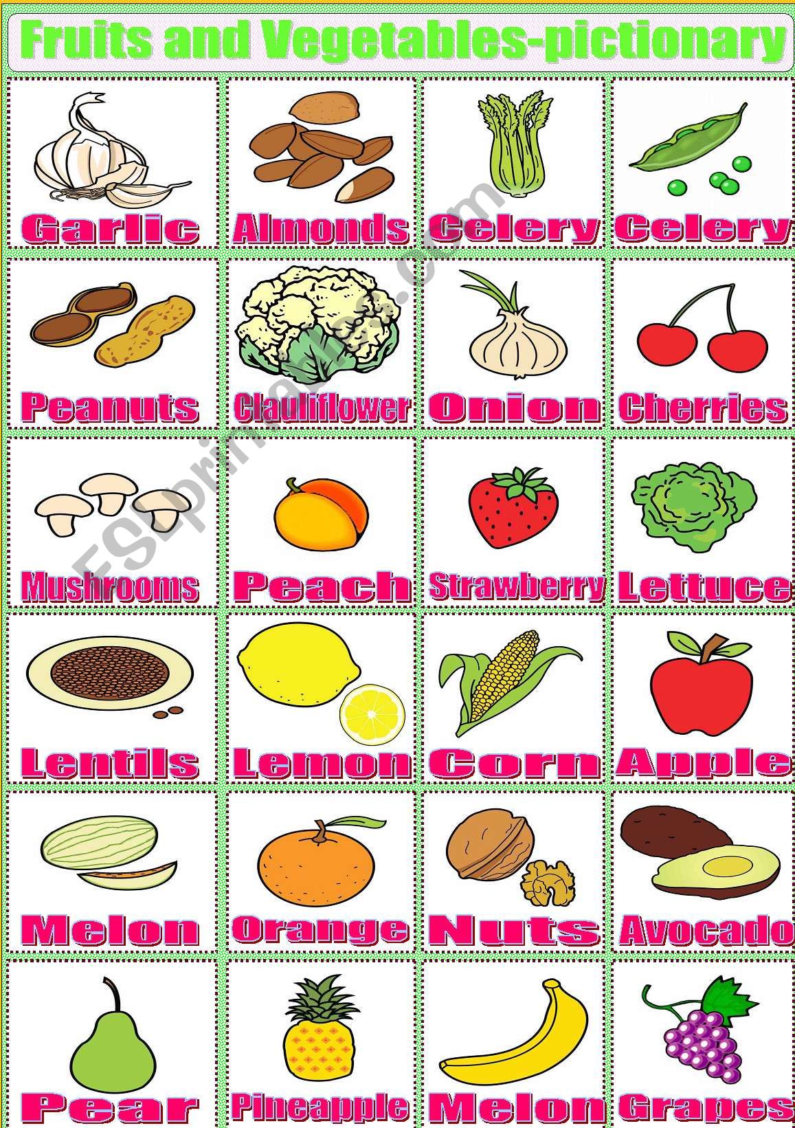 fruits and vegetables-pictionary