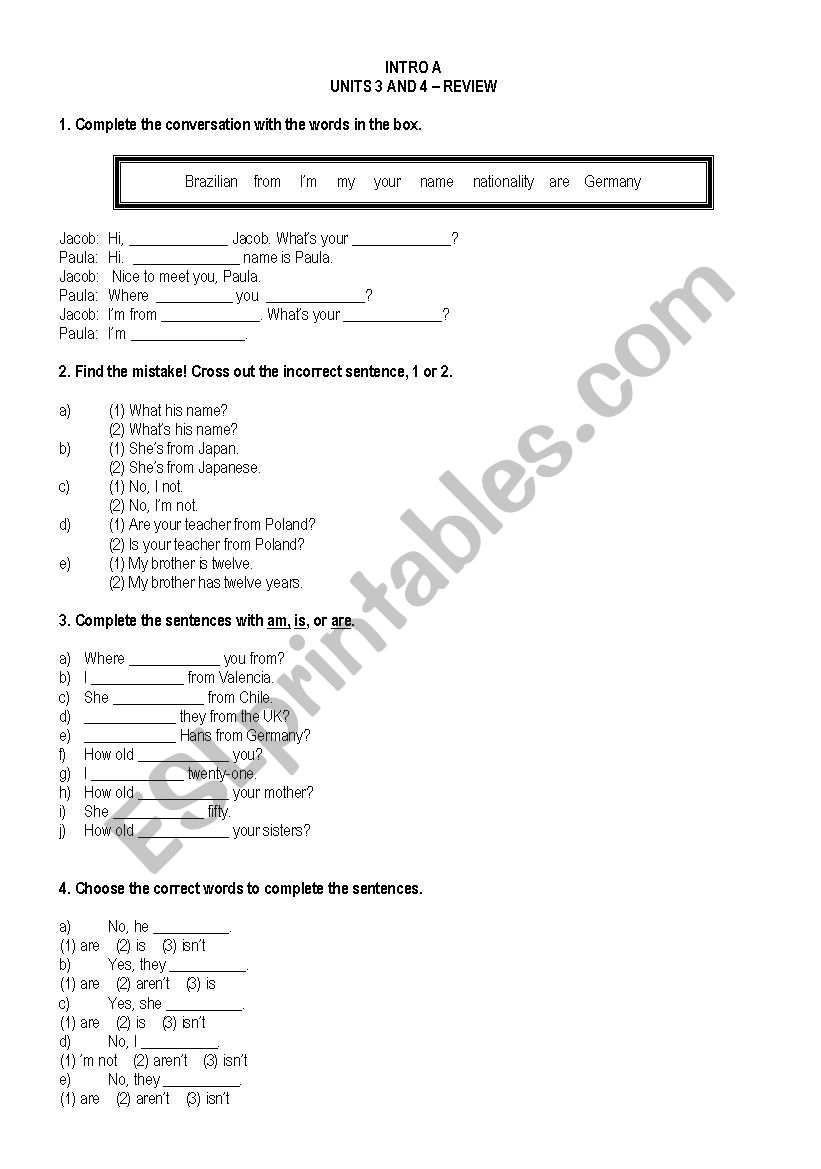 Review of Units 3 and 4 Interchange Intro A