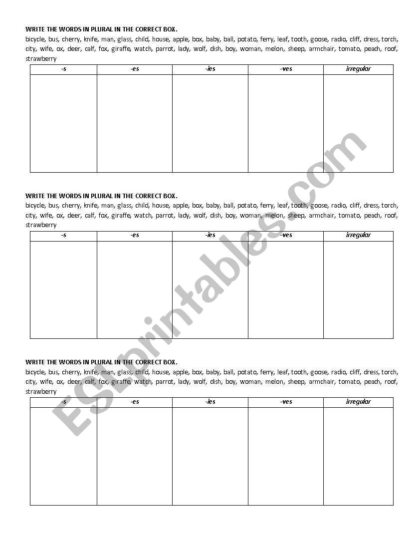 PLURAL NOUNS  worksheet