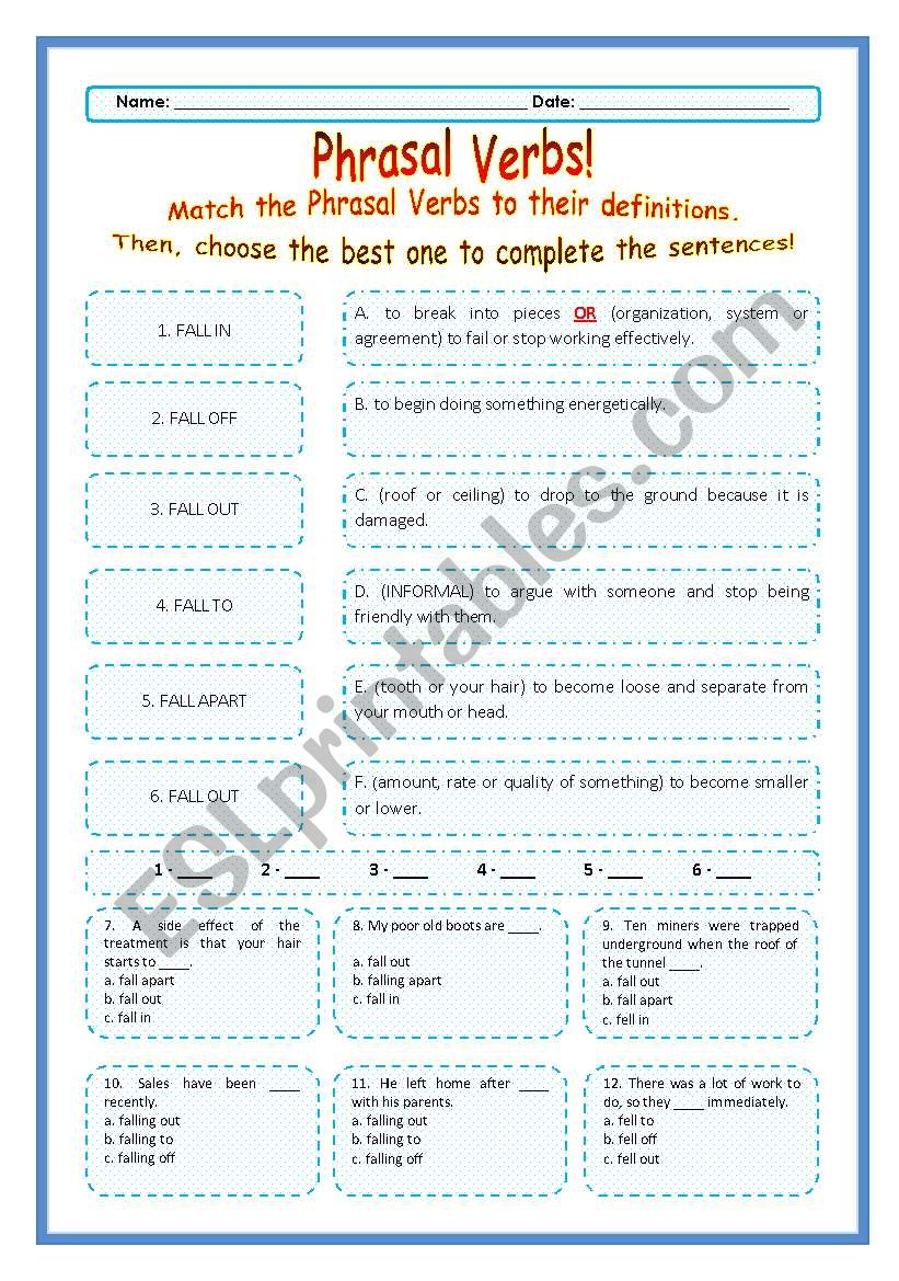 > Phrasal Verbs Practice 29! > --*-- Definitions + Exercise --*-- BW Included --*-- Fully Editable With Key!