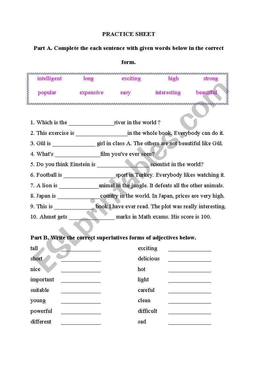 adjectives worksheet